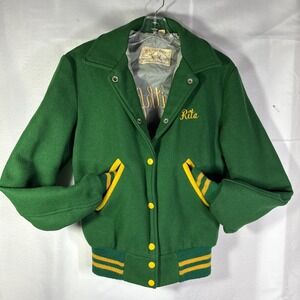 Deerfoot varsity cheerleading Jacket Women's Sz 12 Green 80s VTG smithfield RI